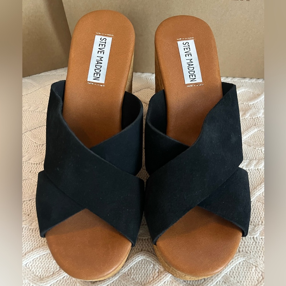 Steve Madden Black Saffron Suede Chunky Platform Sandal Various Sizes - Picture 7 of 15